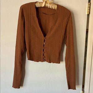 Zara Rusty Brown Cropped Knit Cardigan, XS